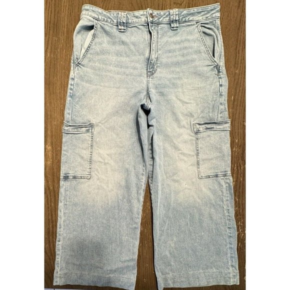 American Eagle Super High Rise Baggy Wide Leg Jeans Blue Y2K 90s Cargo Size 16 - Picture 2 of 12